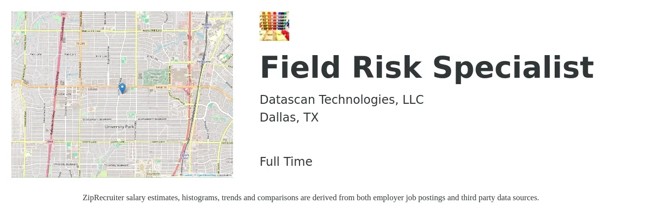 Datascan Technologies, LLC job posting for a Field Risk Specialist in Dallas, TX with a map of Dallas location.