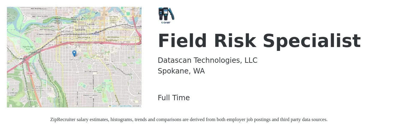 Datascan Technologies, LLC job posting for a Field Risk Specialist in Spokane, WA with a map of Spokane location.
