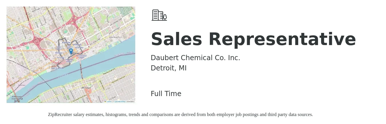 Daubert Chemical Co. Inc. job posting for a Sales Representative in Detroit, MI with a salary of $53,000 to $92,100 Yearly with a map of Detroit location.
