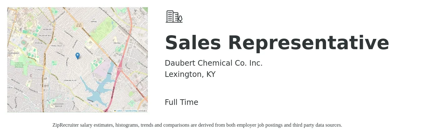 Daubert Chemical Co. Inc. job posting for a Sales Representative in Lexington, KY with a salary of $53,200 to $92,400 Yearly with a map of Lexington location.