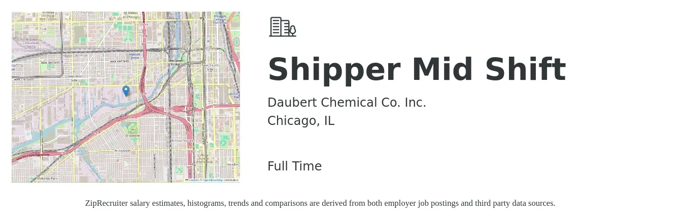 Daubert Chemical Co. Inc. job posting for a Shipper Mid Shift in Chicago, IL with a salary of $17 to $20 Hourly with a map of Chicago location.