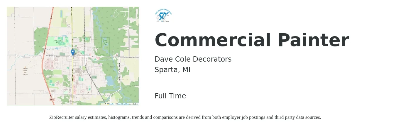 Dave Cole Decorators job posting for a Commercial Painter in Sparta, MI with a salary of $18 to $24 Hourly with a map of Sparta location.