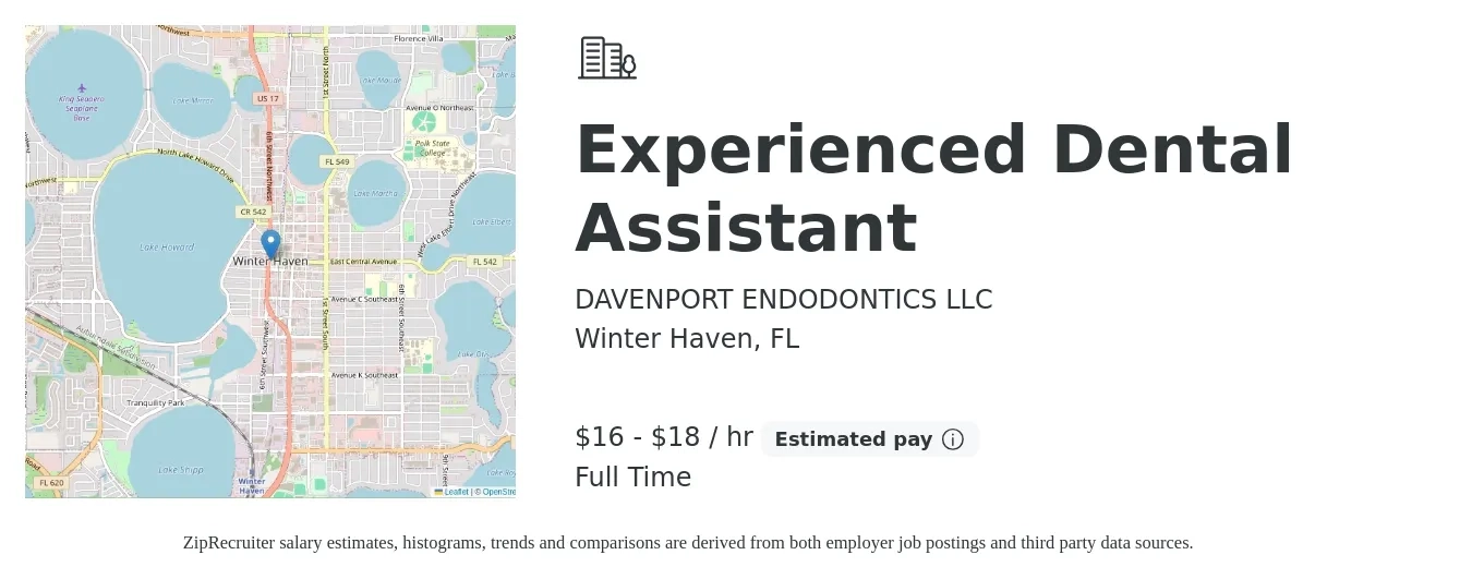 DAVENPORT ENDODONTICS LLC job posting for a Experienced Dental Assistant in Winter Haven, FL with a salary of $17 to $19 Hourly with a map of Winter Haven location.