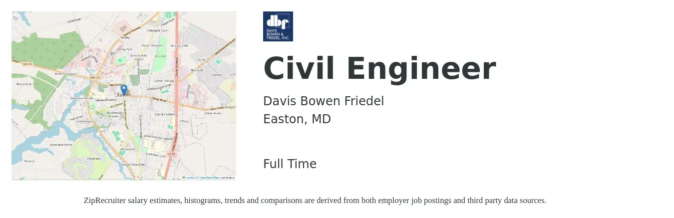 Davis Bowen Friedel job posting for a Civil Engineer in Easton, MD with a salary of $60 Hourly with a map of Easton location.
