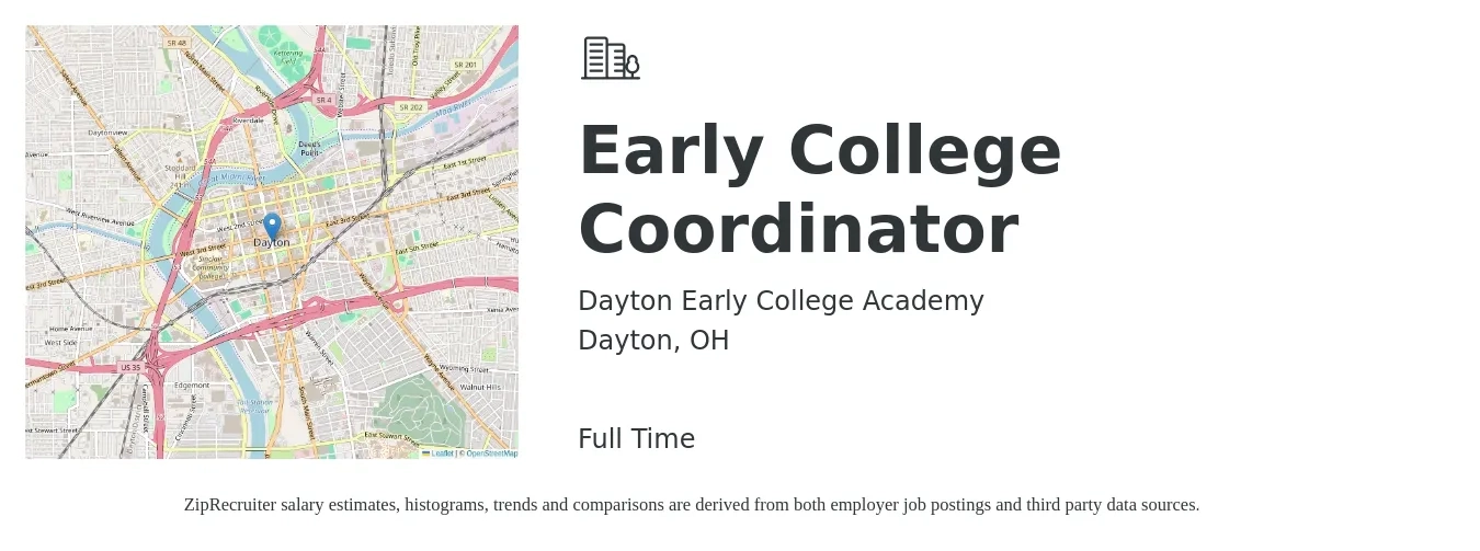 Dayton Early College Academy job posting for a Early College Coordinator in Dayton, OH with a salary of $17 to $25 Hourly with a map of Dayton location.