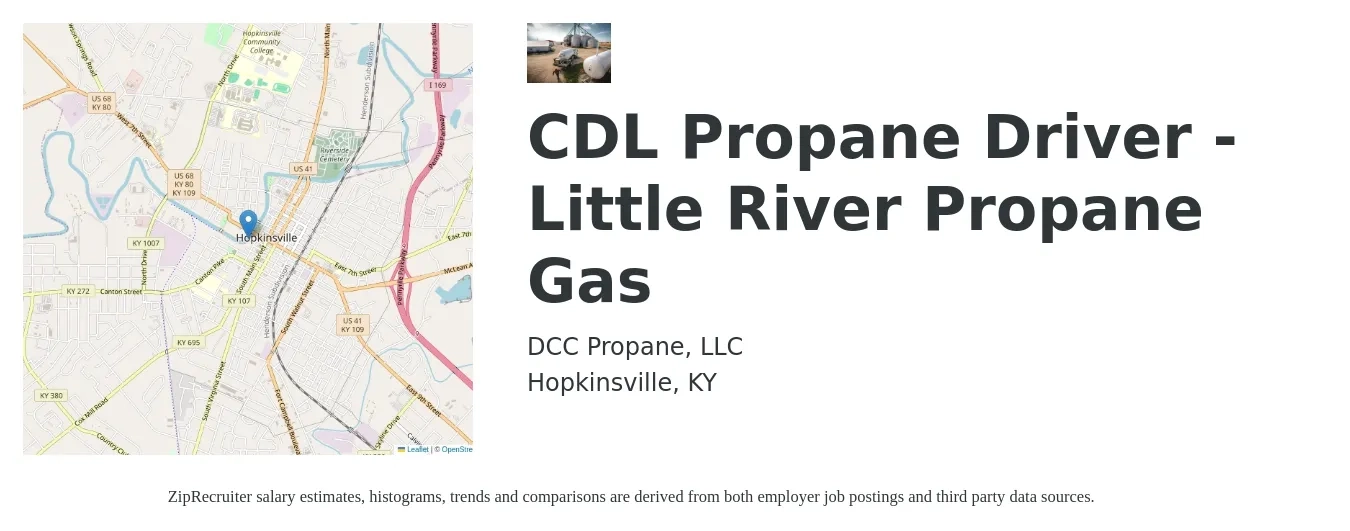DCC Propane, LLC job posting for a CDL Propane Driver - Little River Propane Gas in Hopkinsville, KY with a salary of $21 to $36 Hourly with a map of Hopkinsville location.