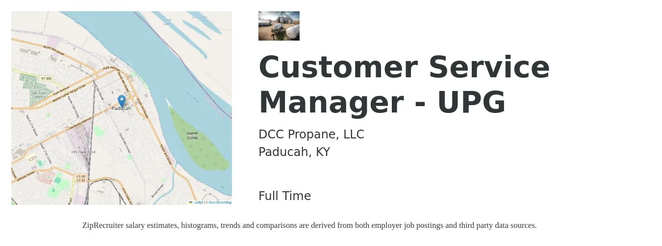 DCC Propane, LLC job posting for a Customer Service Manager - UPG in Paducah, KY with a salary of $40,200 to $68,700 Yearly with a map of Paducah location.