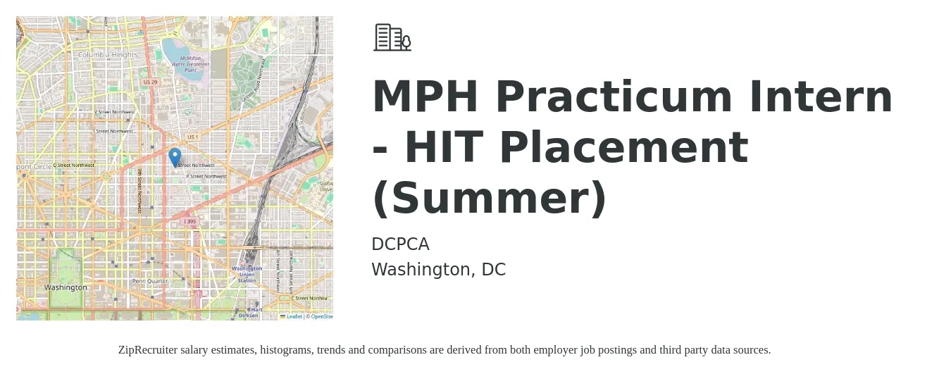 DCPCA job posting for a MPH Practicum Intern - HIT Placement (Summer) in Washington, DC with a salary of $16 to $20 Hourly with a map of Washington location.