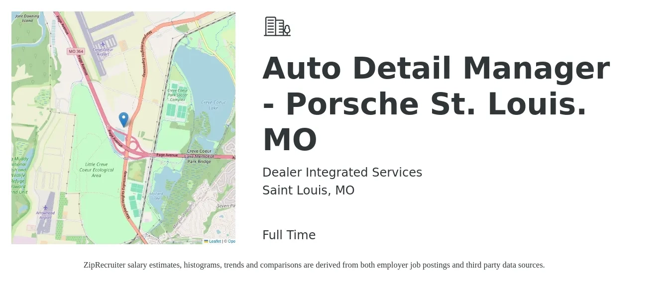 Dealer Integrated Services job posting for a Auto Detail Manager - Porsche St. Louis. MO in Saint Louis, MO with a salary of $14 to $18 Hourly with a map of Saint Louis location.