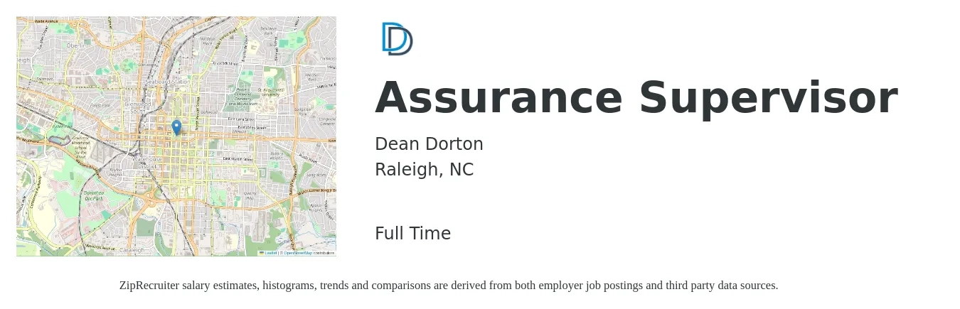 Dean Dorton job posting for a Assurance Supervisor in Raleigh, NC with a salary of $97,200 Yearly with a map of Raleigh location.