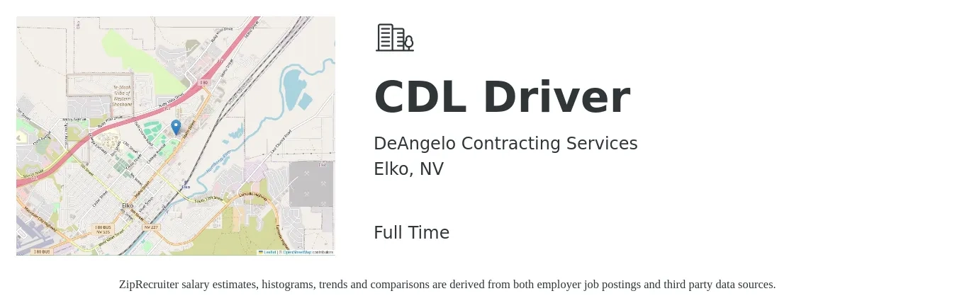 DeAngelo Contracting Services job posting for a CDL Driver in Elko, NV with a salary of $24 to $42 Hourly with a map of Elko location.