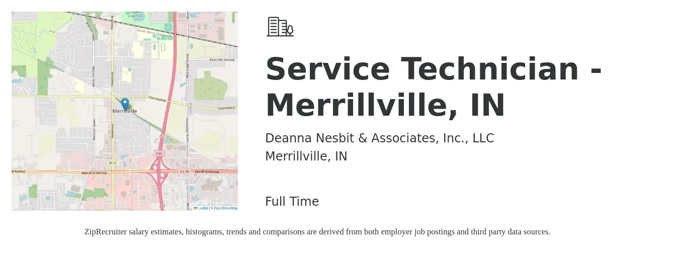 Deanna Nesbit & Associates, Inc., LLC job posting for a Service Technician - Merrillville, IN in Merrillville, IN with a salary of $20 to $27 Hourly with a map of Merrillville location.