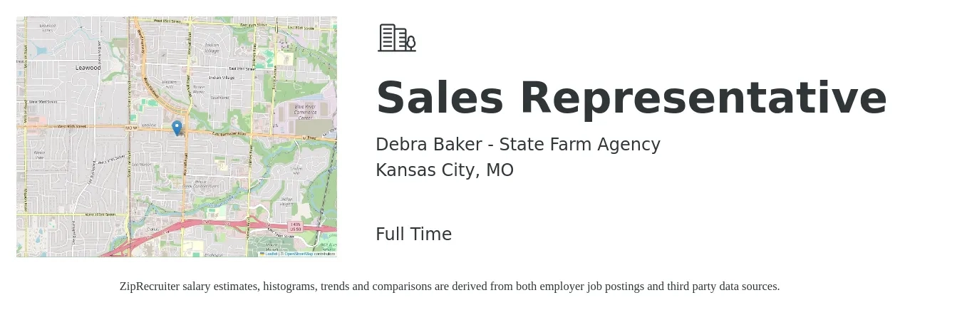 Debra Baker - State Farm Agency job posting for a Sales Representative in Kansas City, MO with a salary of $51,000 to $88,600 Yearly with a map of Kansas City location.