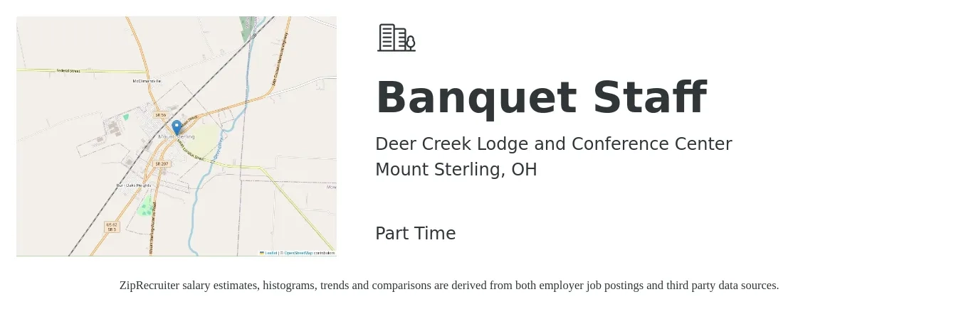 Deer Creek Lodge and Conference Center job posting for a Banquet Staff in Mount Sterling, OH with a salary of $12 to $16 Hourly with a map of Mount Sterling location.
