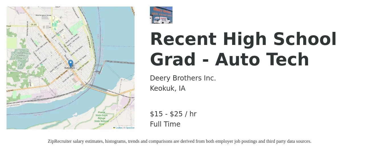 Deery Brothers Inc. job posting for a Recent High School Grad - Auto Tech in Keokuk, IA with a salary of $16 to $26 Hourly with a map of Keokuk location.