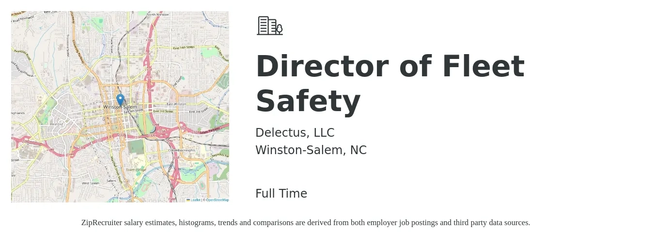 Delectus, LLC job posting for a Director of Fleet Safety in Winston-Salem, NC with a salary of $80,700 to $126,400 Yearly with a map of Winston-Salem location.