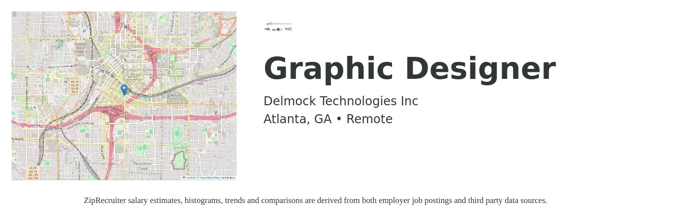 Delmock Technologies Inc job posting for a Graphic Designer in Atlanta, GA with a salary of $20 to $32 Hourly with a map of Atlanta location.