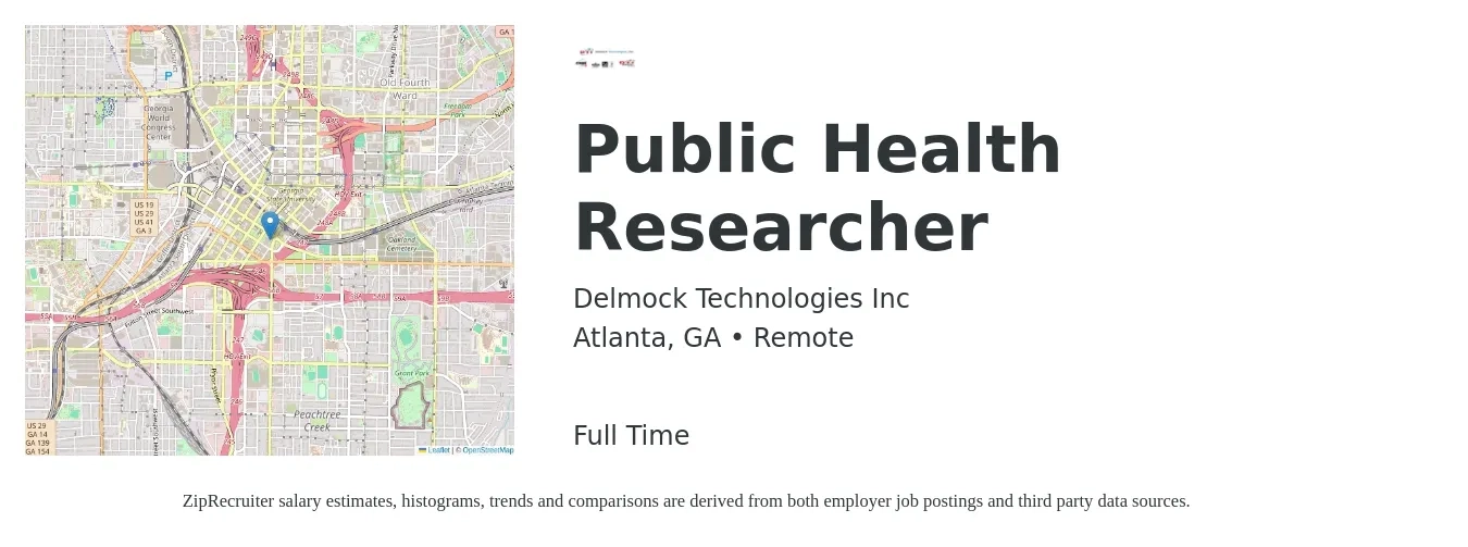Delmock Technologies Inc job posting for a Public Health Researcher in Atlanta, GA with a salary of $22 to $37 Hourly with a map of Atlanta location.