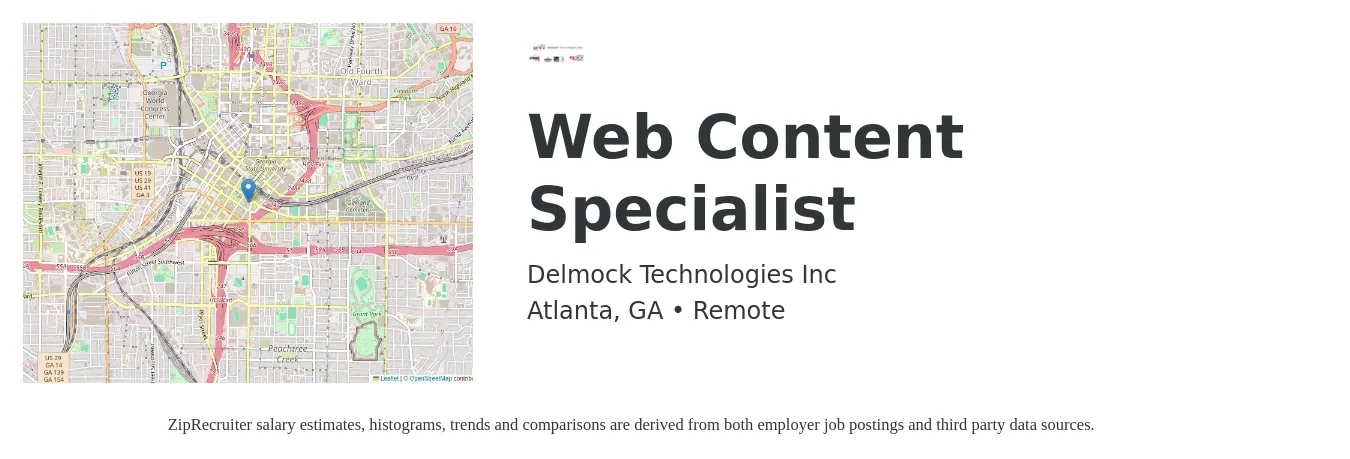 Delmock Technologies job posting for a Web Content Specialist in Atlanta, GA with a salary of $25 to $36 Hourly with a map of Atlanta location.