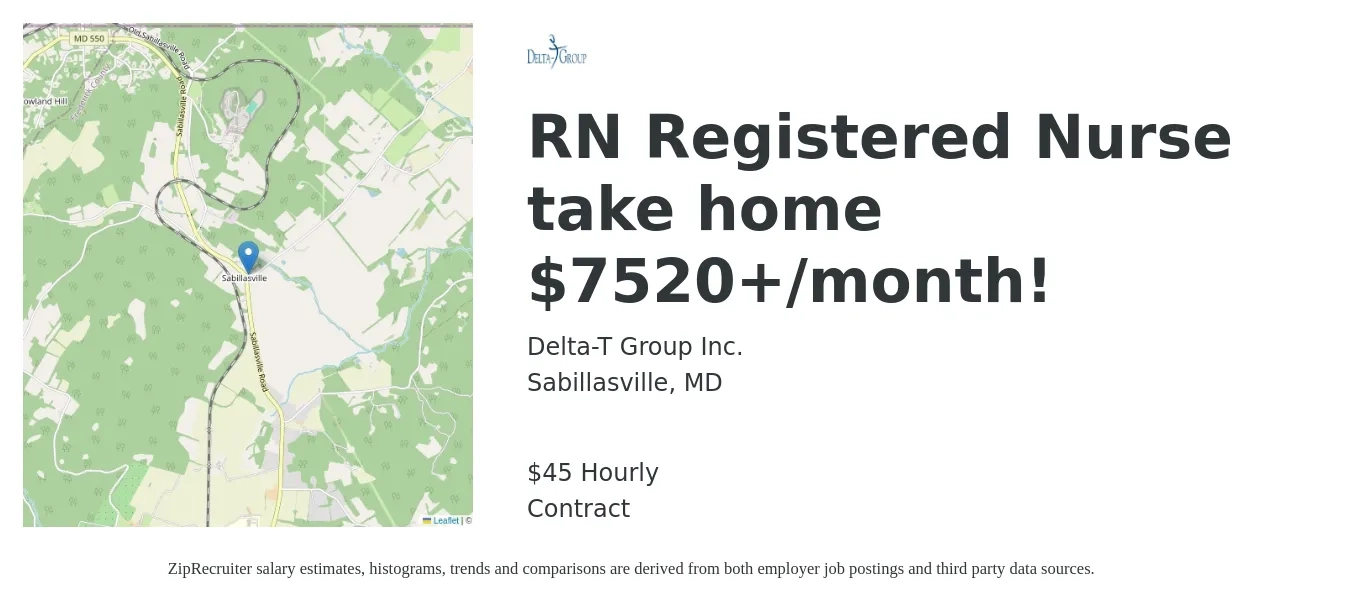 Delta-T Group Inc. job posting for a RN Registered Nurse take home $7520+/month! in Sabillasville, MD with a salary of $7,520 Monthly with a map of Sabillasville location.