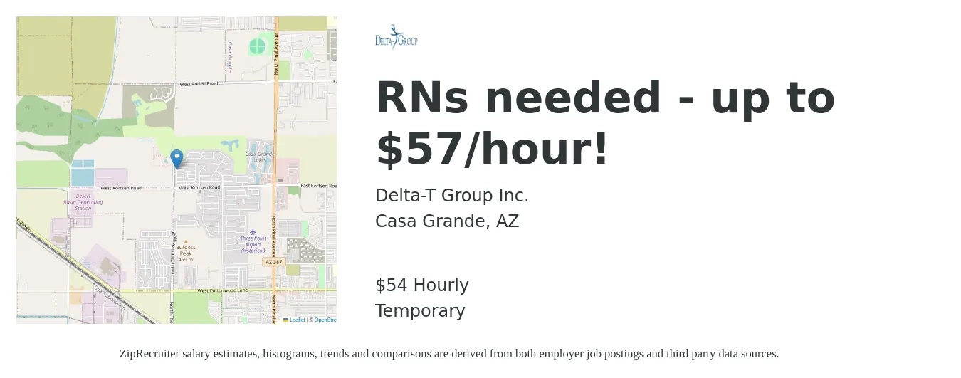 Delta-T Group Inc. job posting for a RNs needed - up to $57/hour! in Casa Grande, AZ with a salary of $57 Hourly with a map of Casa Grande location.