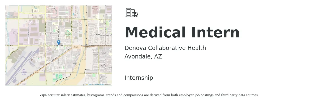 Denova Collaborative Health job posting for a Medical Intern in Avondale, AZ with a salary of $16 to $21 Hourly with a map of Avondale location.