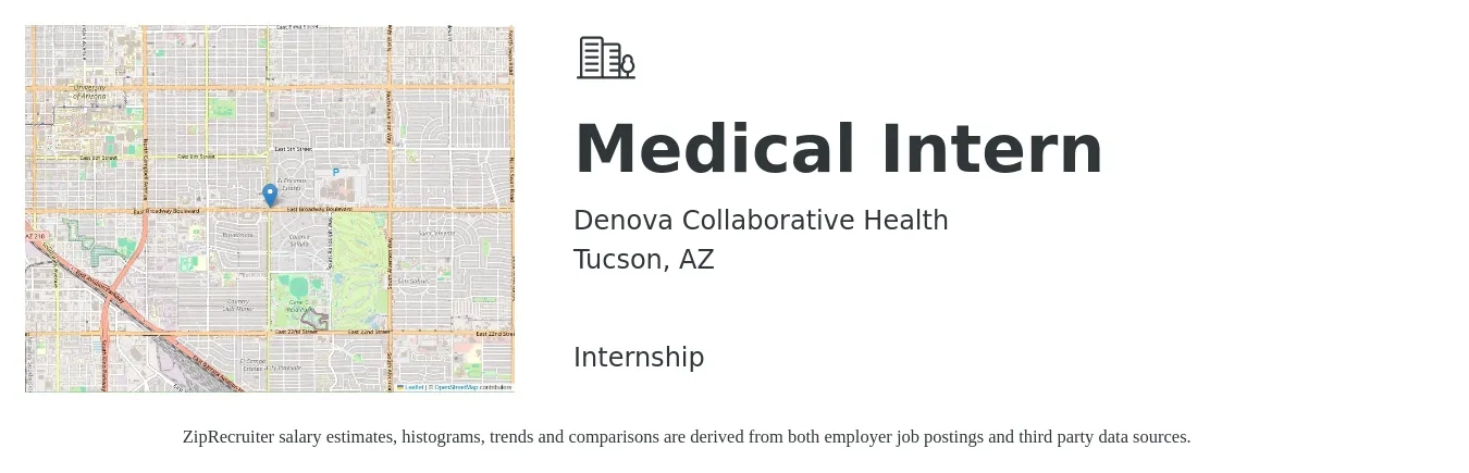 Denova Collaborative Health job posting for a Medical Intern in Tucson, AZ with a salary of $13 to $17 Hourly with a map of Tucson location.