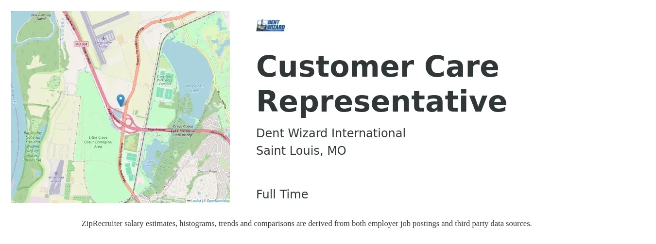 Dent Wizard International job posting for a Customer Care Representative in Saint Louis, MO with a salary of $15 to $20 Hourly with a map of Saint Louis location.