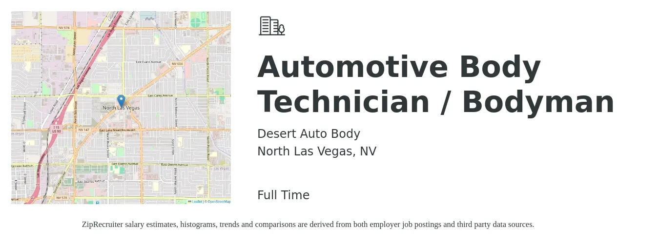 Desert Auto Body job posting for a Automotive Body Technician / Bodyman in North Las Vegas, NV with a salary of $1,000 to $2,000 Weekly with a map of North Las Vegas location.