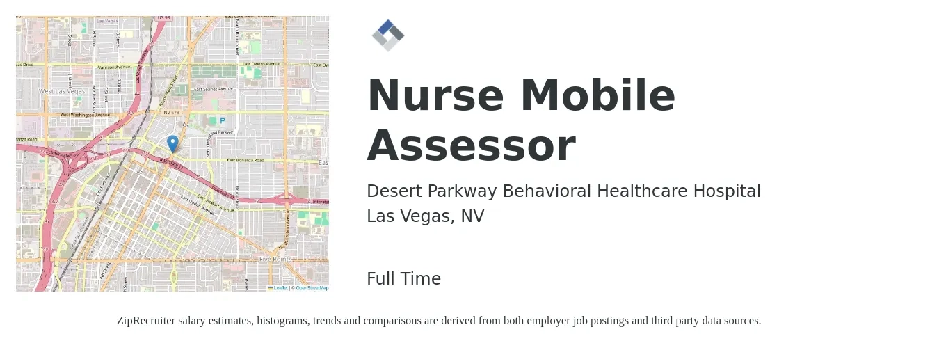 Desert Parkway Behavioral Healthcare Hospital job posting for a Nurse Mobile Assessor in Las Vegas, NV with a salary of $34 to $48 Hourly with a map of Las Vegas location.