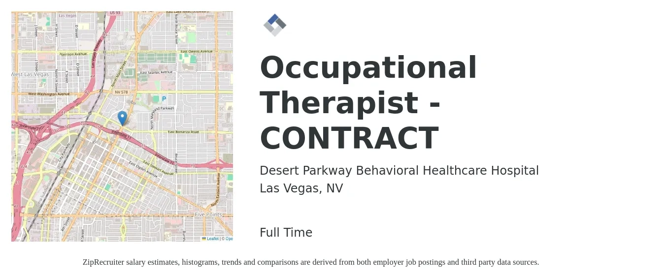 Desert Parkway Behavioral Healthcare Hospital job posting for a Occupational Therapist - CONTRACT in Las Vegas, NV with a salary of $38 to $51 Hourly with a map of Las Vegas location.