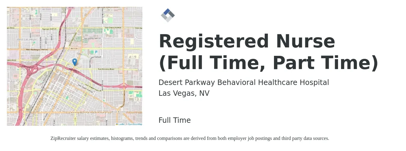 Desert Parkway Behavioral Healthcare Hospital job posting for a Registered Nurse (Full Time, Part Time) in Las Vegas, NV with a salary of $31 to $50 Hourly with a map of Las Vegas location.