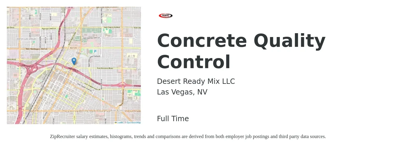 Desert Ready Mix LLC job posting for a Concrete Quality Control in Las Vegas, NV with a salary of $18 to $22 Hourly with a map of Las Vegas location.
