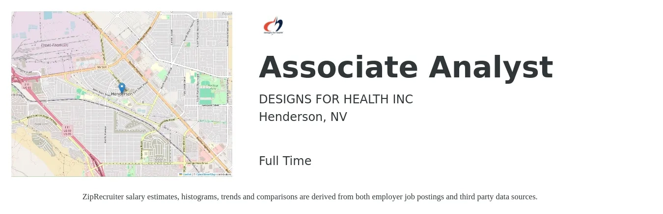 DESIGNS FOR HEALTH INC job posting for a Associate Analyst in Henderson, NV with a salary of $5,160 to $6,060 Monthly with a map of Henderson location.