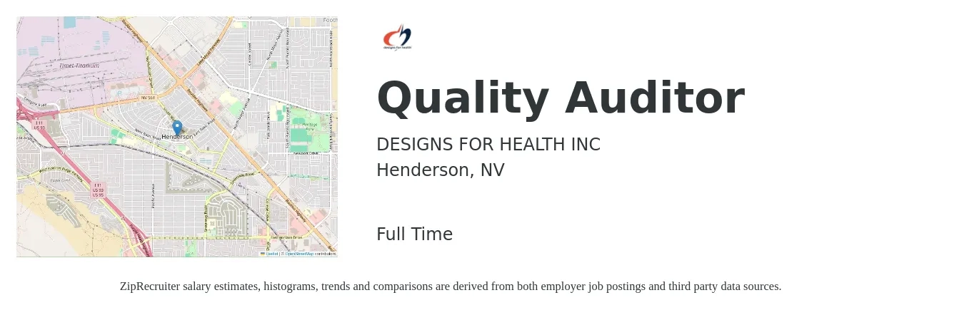 DESIGNS FOR HEALTH INC job posting for a Quality Auditor in Henderson, NV with a salary of $16 to $31 Hourly with a map of Henderson location.