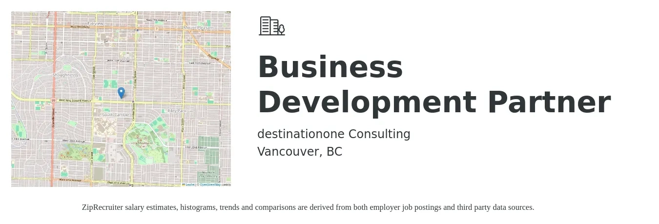 destinationone Consulting job posting for a Business Development Partner in Vancouver, BC with a map of Vancouver location.