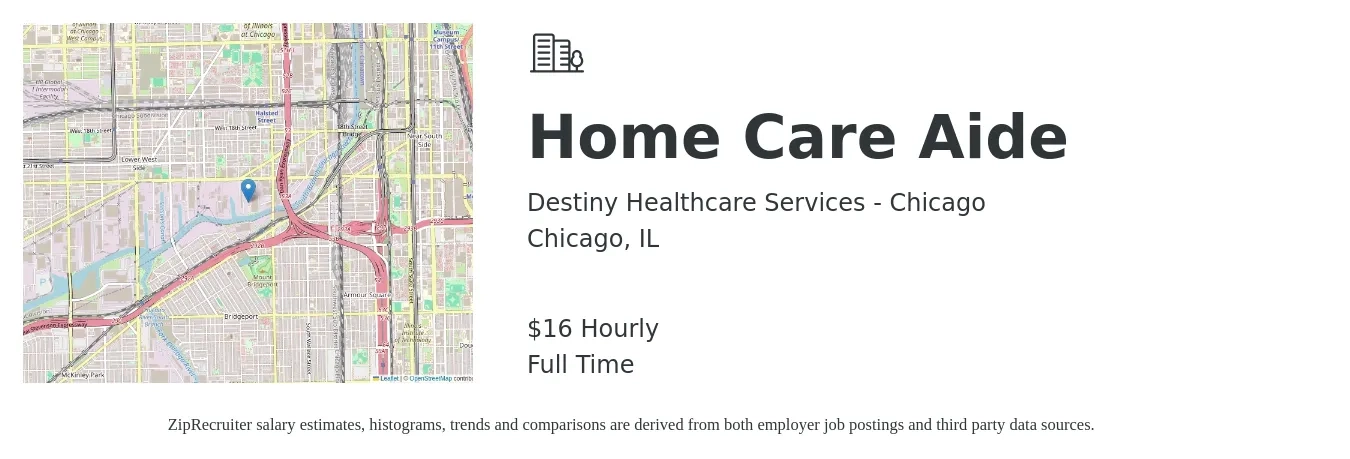 Destiny Healthcare Services - Chicago job posting for a Home Care Aide in Chicago, IL with a salary of $12 to $17 Hourly with a map of Chicago location.