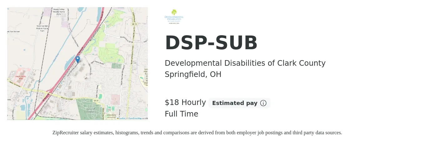 Developmental Disabilities of Clark County job posting for a DSP-SUB in Springfield, OH with a salary of $19 Hourly with a map of Springfield location.