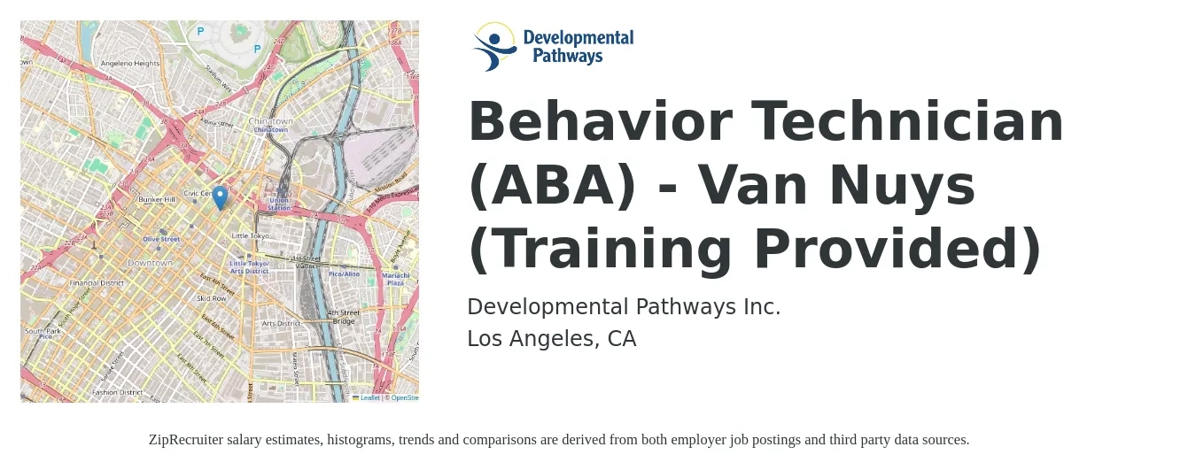 Developmental Pathways Inc. job posting for a Behavior Technician (ABA) - Van Nuys (Training Provided) in Los Angeles, CA with a salary of $22 to $24 Hourly with a map of Los Angeles location.