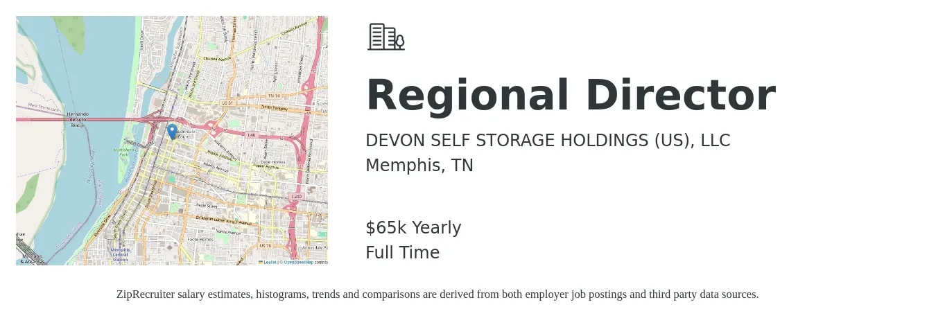DEVON SELF STORAGE HOLDINGS (US), LLC job posting for a Regional Director in Memphis, TN with a salary of $65,000 Yearly with a map of Memphis location.