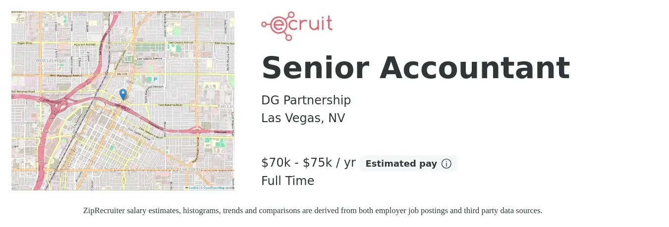 DG Partnership job posting for a Senior Accountant in Las Vegas, NV with a salary of $70,000 to $75,000 Yearly with a map of Las Vegas location.