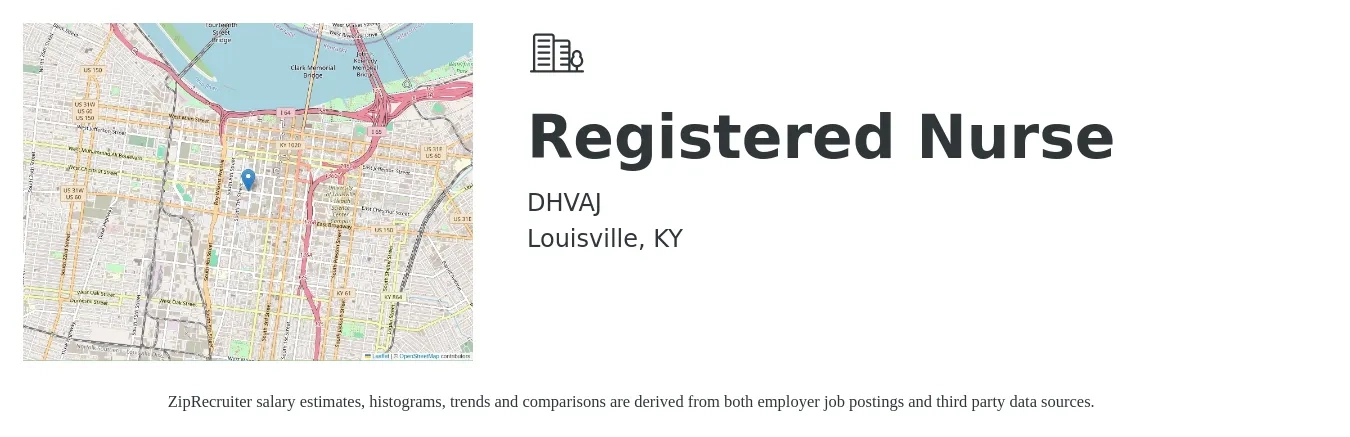 DHVAJ job posting for a Registered Nurse in Louisville, KY with a salary of $28 to $30 Hourly with a map of Louisville location.