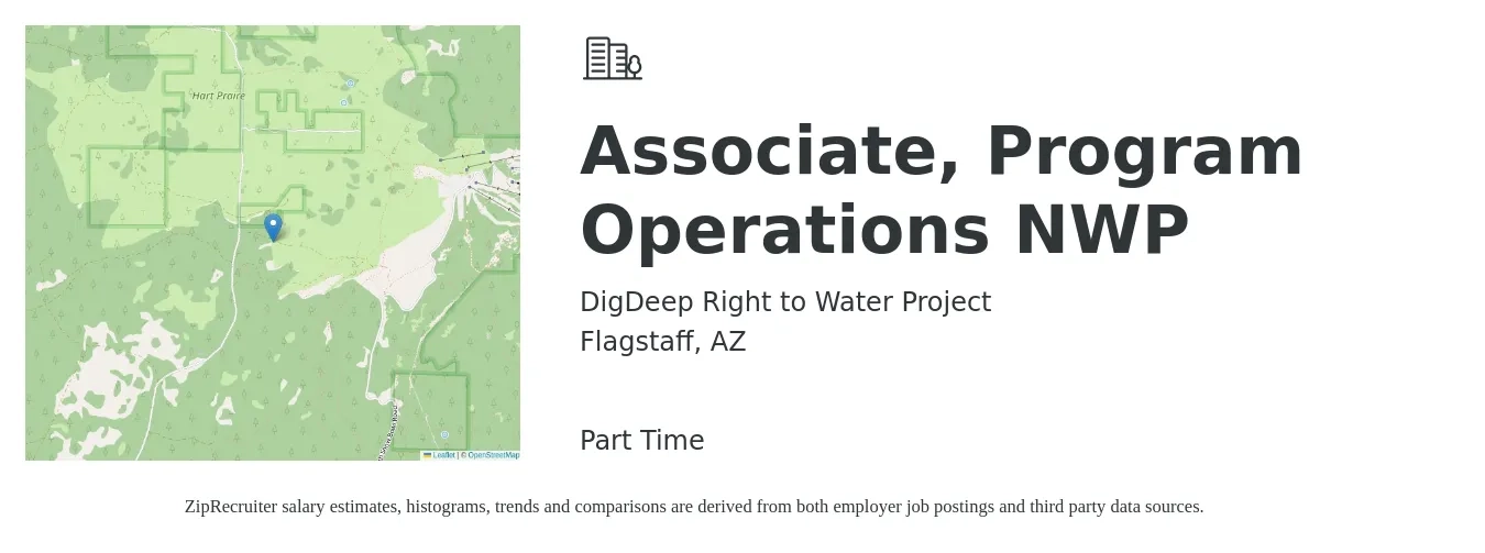 DigDeep Right to Water Project job posting for a Associate, Program Operations NWP in Flagstaff, AZ with a salary of $22 to $26 Hourly with a map of Flagstaff location.