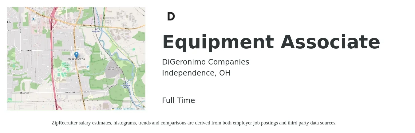 DiGeronimo Companies job posting for a Equipment Associate in Independence, OH with a salary of $17 to $19 Hourly with a map of Independence location.