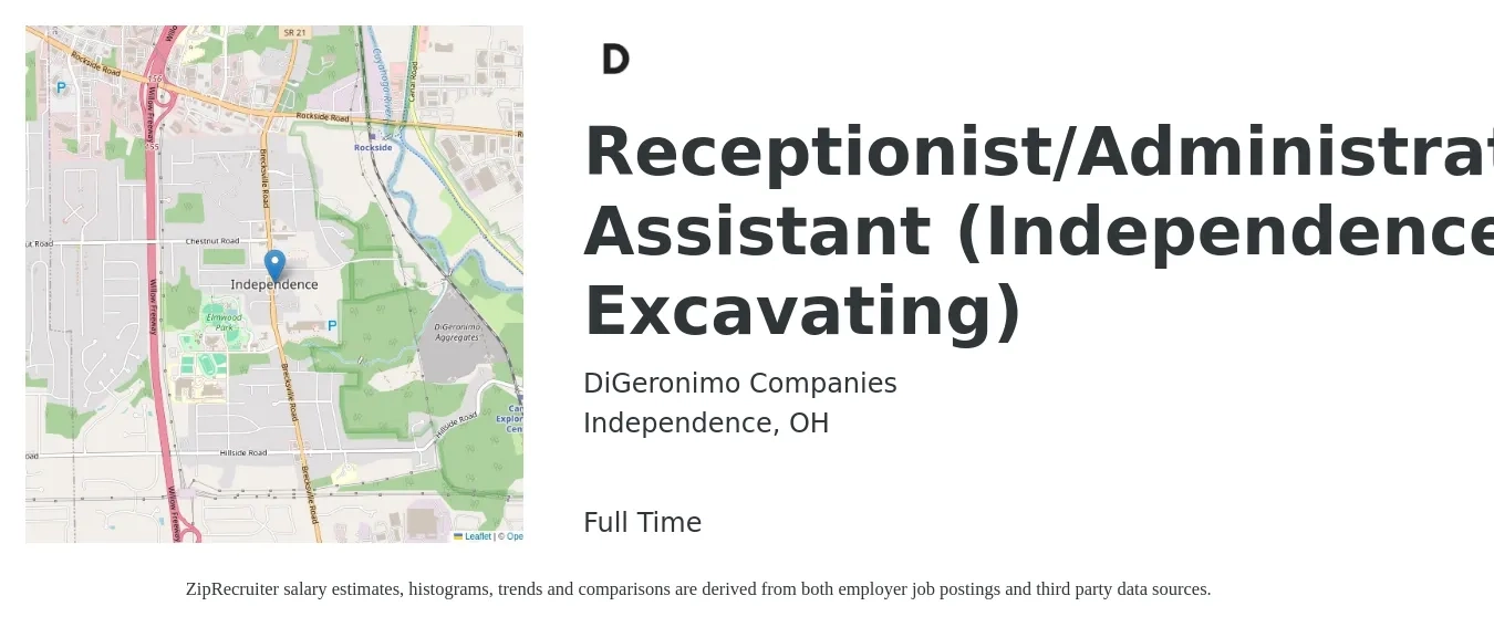 DiGeronimo Companies job posting for a Receptionist/Administrative Assistant (Independence Excavating) in Independence, OH with a salary of $16 to $20 Hourly with a map of Independence location.