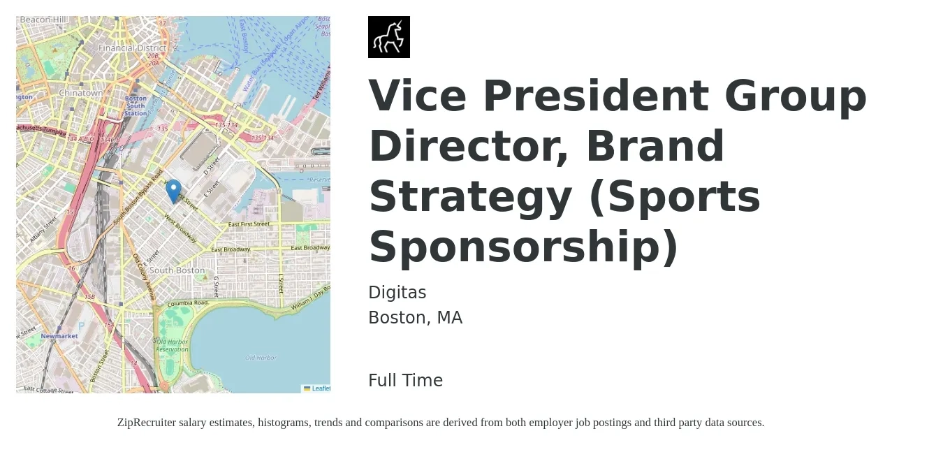 Digitas job posting for a Vice President Group Director, Brand Strategy (Sports Sponsorship) in Boston, MA with a salary of $136,300 to $217,300 Yearly with a map of Boston location.