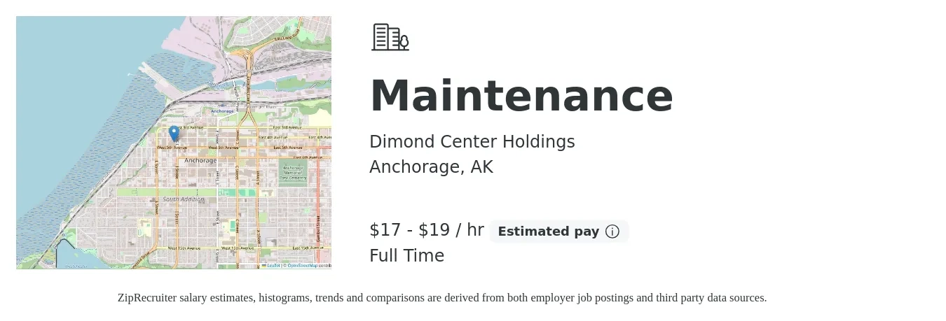 Dimond Center Holdings job posting for a Maintenance in Anchorage, AK with a salary of $18 to $20 Hourly with a map of Anchorage location.