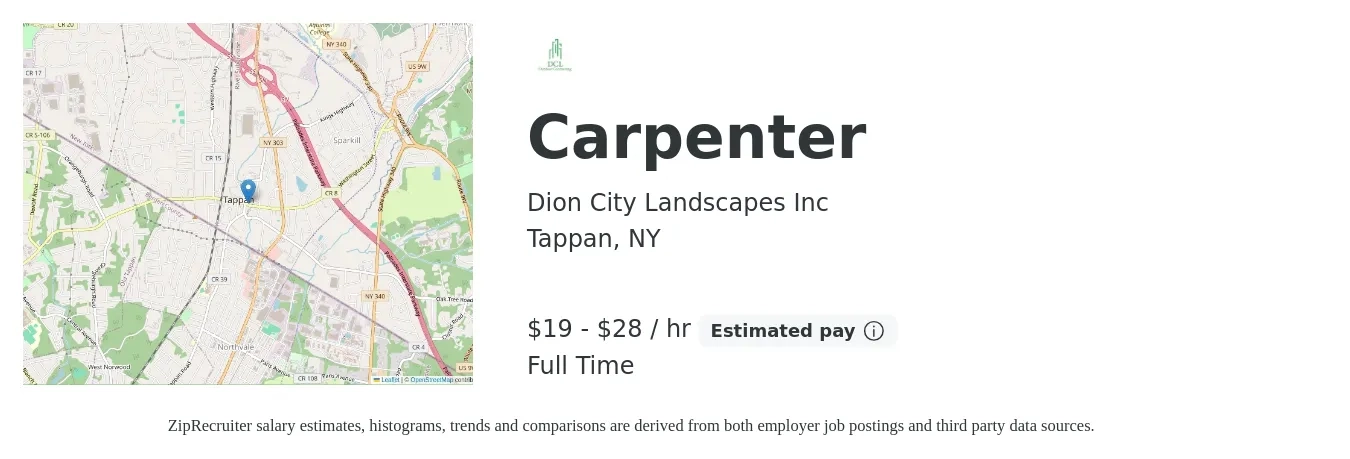 Dion City Landscapes Inc job posting for a Carpenter in Tappan, NY with a salary of $20 to $30 Hourly with a map of Tappan location.