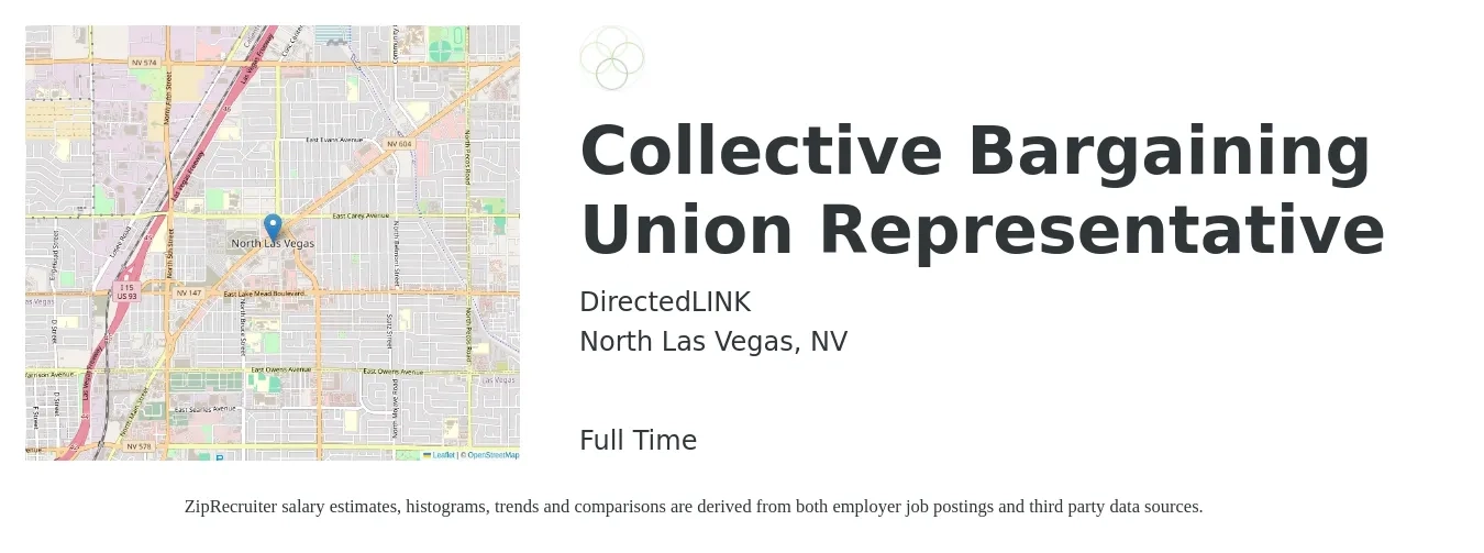 DirectedLINK job posting for a Collective Bargaining Union Representative in North Las Vegas, NV with a salary of $77,800 to $115,000 Yearly with a map of North Las Vegas location.