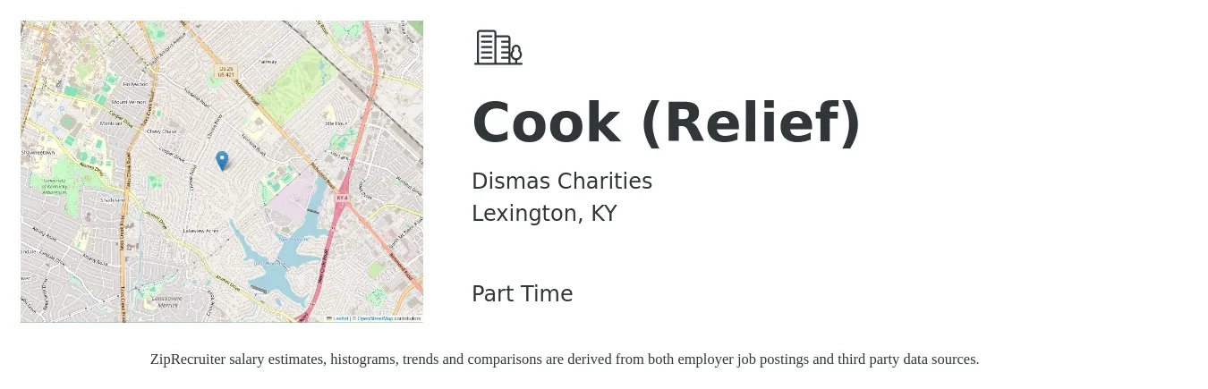 Dismas Charities job posting for a Cook (Relief) in Lexington, KY with a salary of $14 to $17 Hourly with a map of Lexington location.